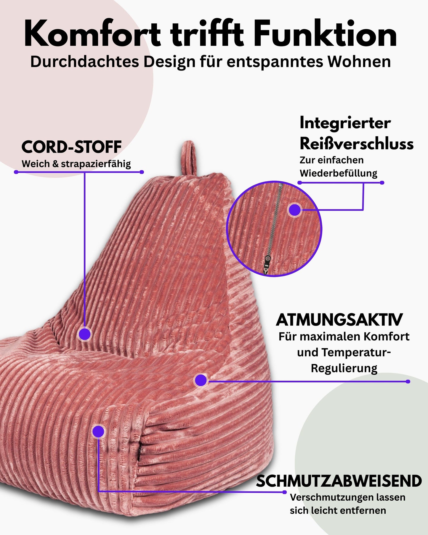 PatchHome Deluxe Cord Sitzsack Lounge Sessel