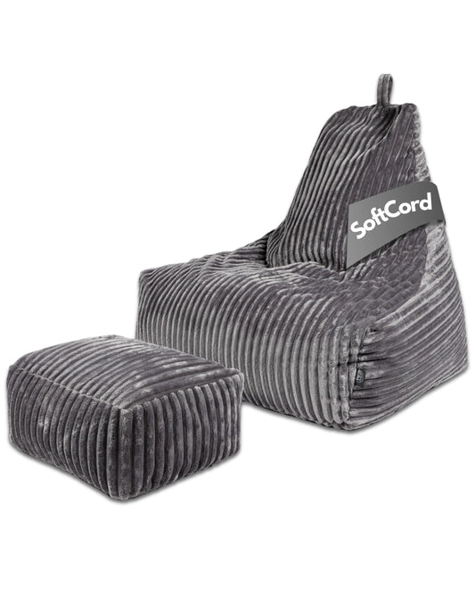PatchHome Deluxe Cord Sitzsack Lounge Sessel mit Hocker