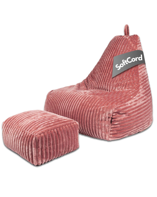 PatchHome Deluxe Cord Sitzsack Lounge Sessel mit Hocker