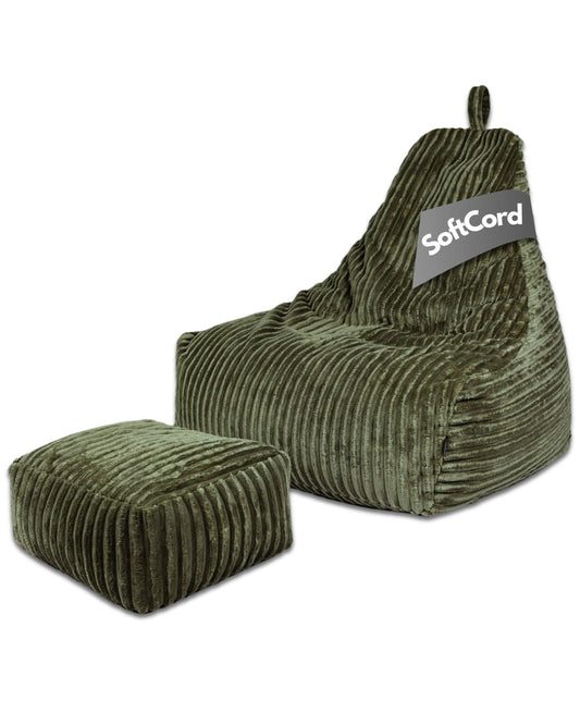 PatchHome Deluxe Cord Sitzsack Lounge Sessel mit Hocker