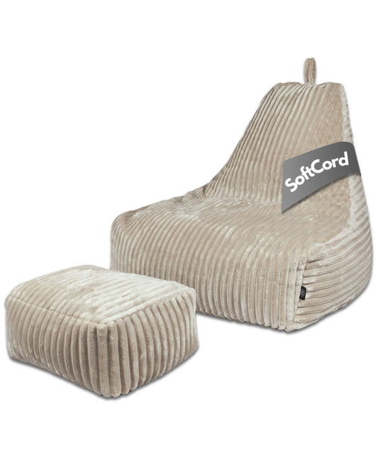 PatchHome Deluxe Cord Sitzsack Lounge Sessel mit Hocker