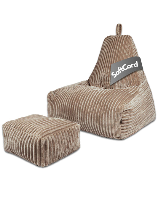 PatchHome Deluxe Cord Sitzsack Lounge Sessel mit Hocker