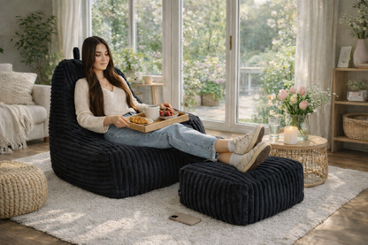 PatchHome Deluxe Cord Sitzsack Lounge Sessel mit Hocker