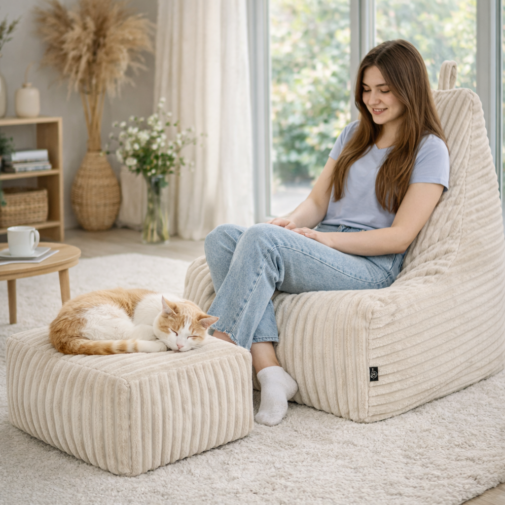 PatchHome Deluxe Cord Sitzsack Lounge Sessel mit Hocker