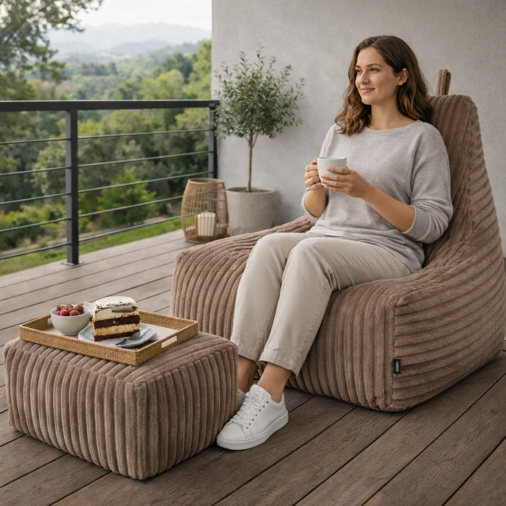 PatchHome Deluxe Cord Sitzsack Lounge Sessel mit Hocker
