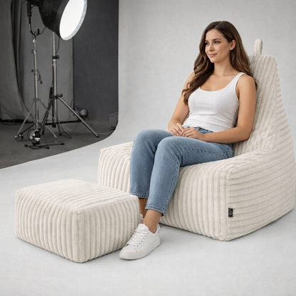 PatchHome Deluxe Cord Sitzsack Lounge Sessel mit Hocker