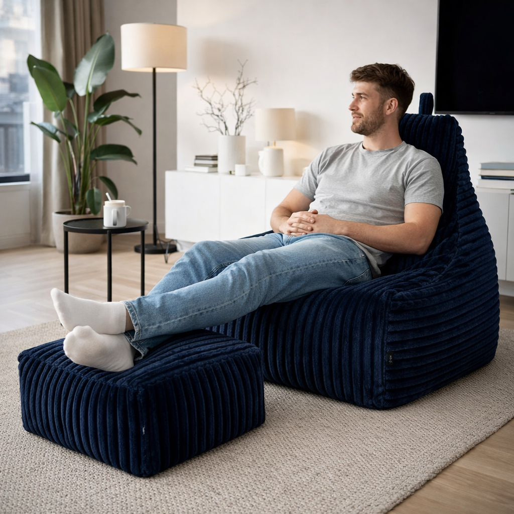 PatchHome Deluxe Cord Sitzsack Lounge Sessel mit Hocker