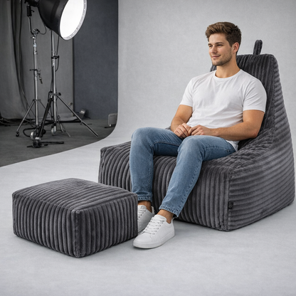 PatchHome Deluxe Cord Sitzsack Lounge Sessel mit Hocker