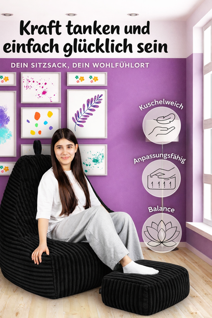 PatchHome Deluxe Cord Sitzsack Lounge Sessel mit Hocker