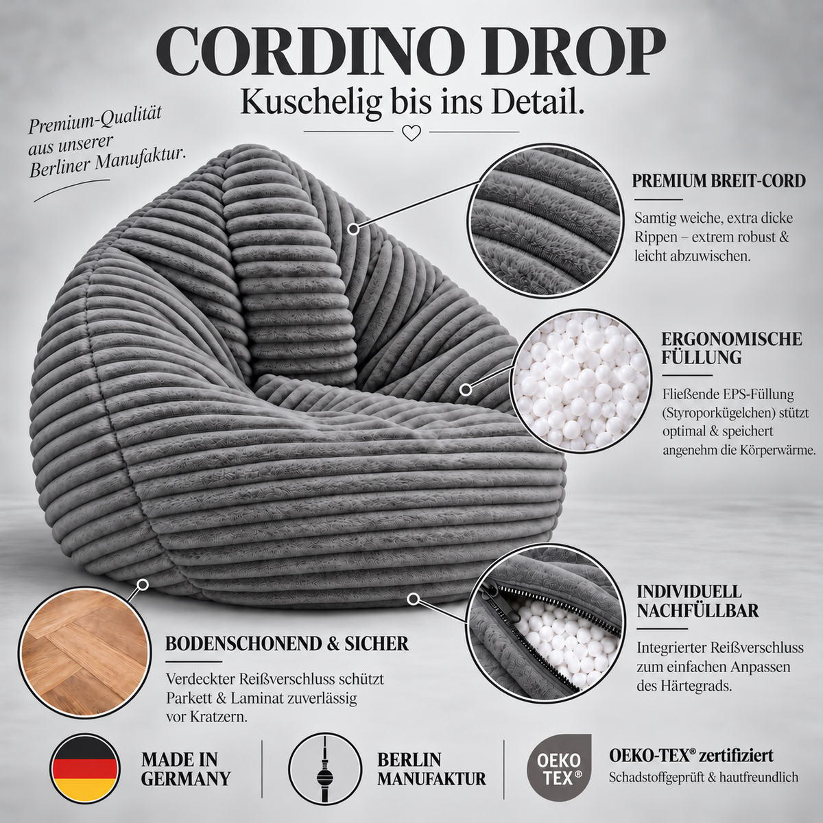 PatchHome Cordino Sitzsack aus Breitcord – Komfort pur