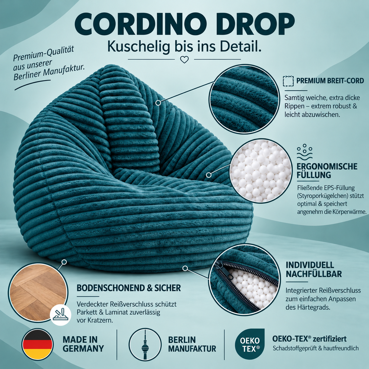 PatchHome Cordino Sitzsack aus Breitcord – Komfort pur