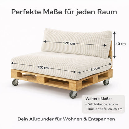 Paletti Cord™ Palettenpolster Set – Sitz- & Rückenkissen für Europaletten