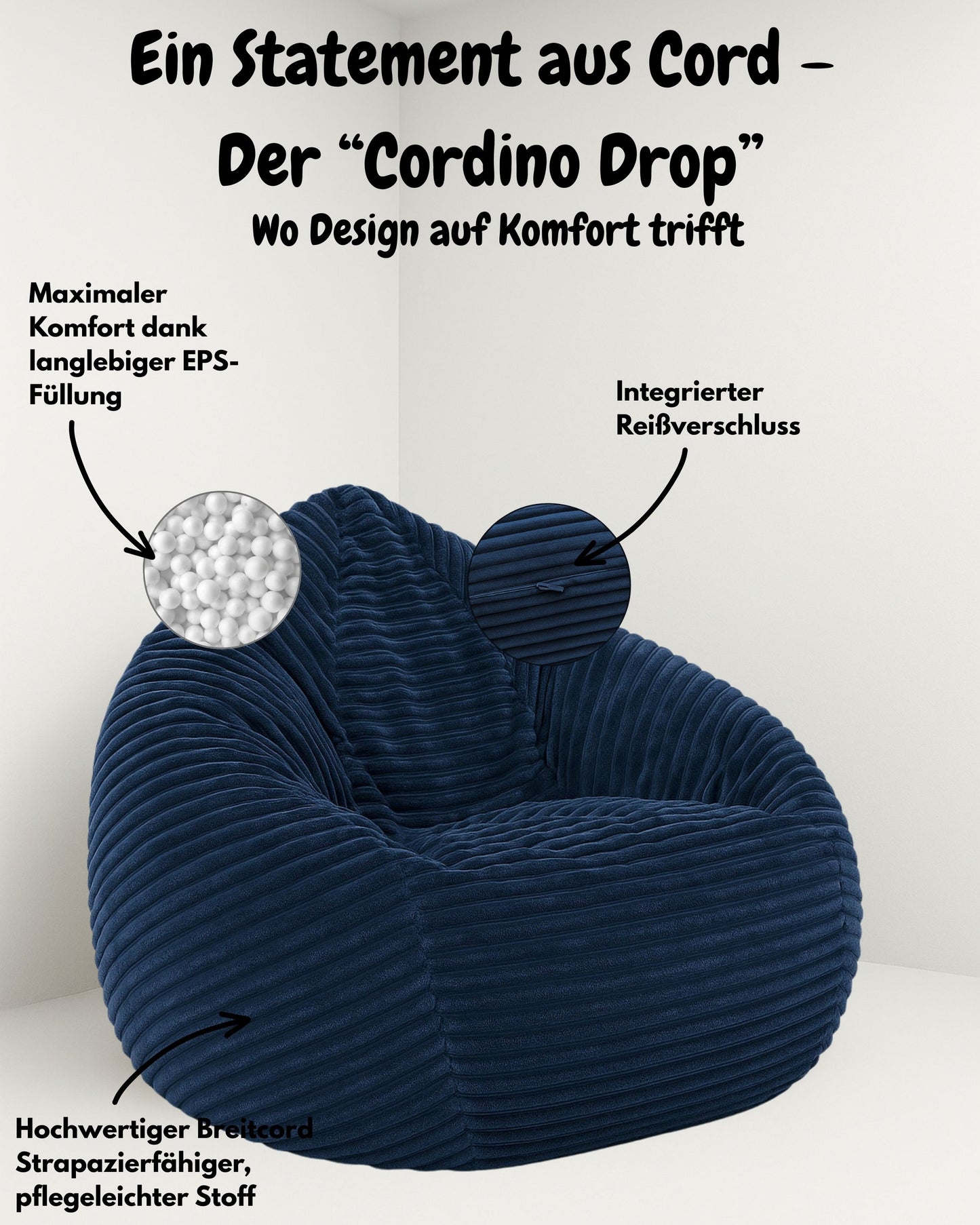 PatchHome Cordino Sitzsack aus Breitcord – Komfort pur