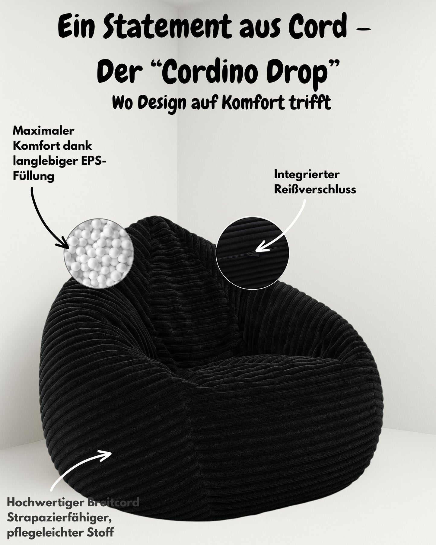 PatchHome Cordino Sitzsack aus Breitcord – Komfort pur