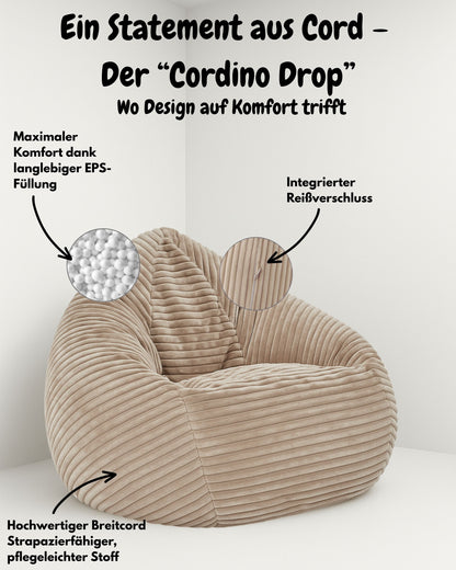 Cordino Drop Sitzsack aus Breitcord – Stylischer Komfort für jedes Zuhause