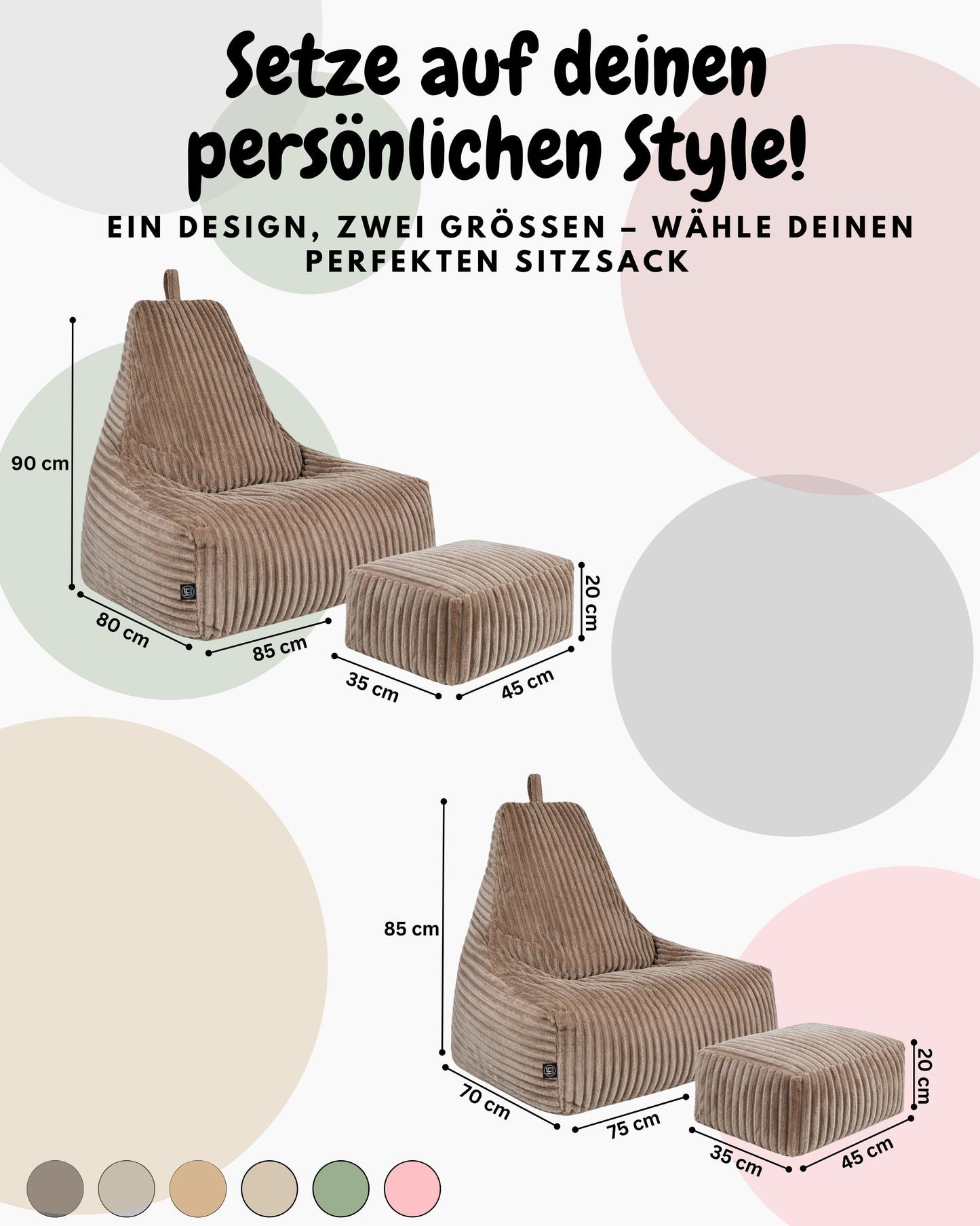 PatchHome Deluxe Cord Sitzsack Lounge Sessel mit Hocker