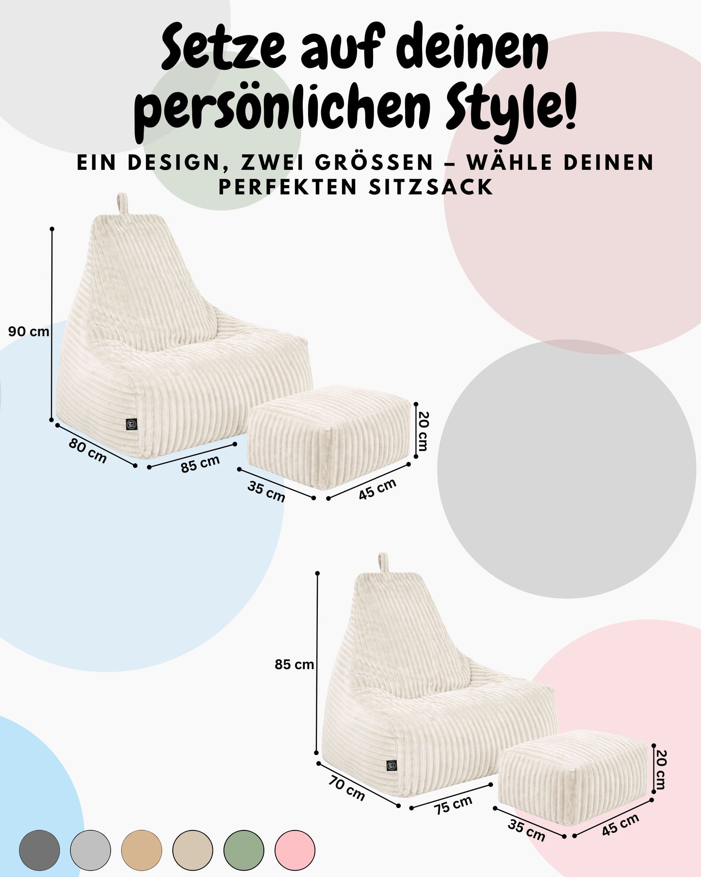 PatchHome Deluxe Cord Sitzsack Lounge Sessel mit Hocker