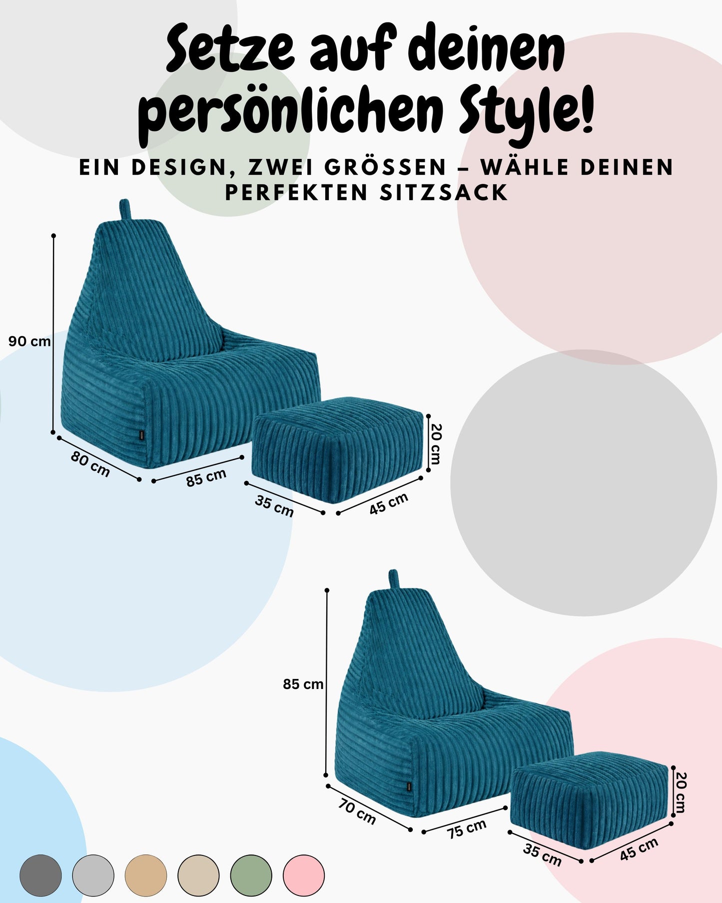 PatchHome Deluxe Cord Sitzsack Lounge Sessel mit Hocker