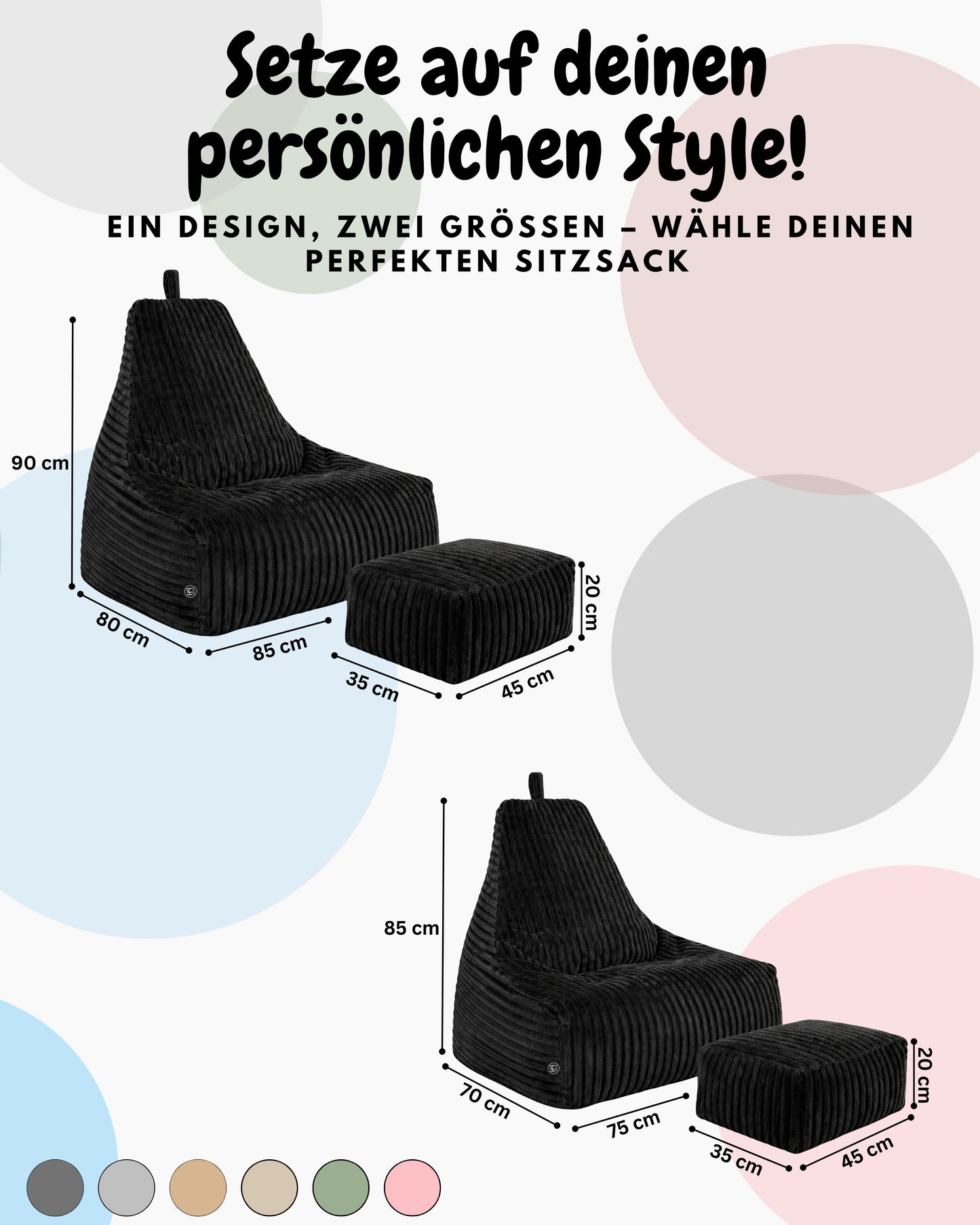 PatchHome Deluxe Cord Sitzsack Lounge Sessel mit Hocker