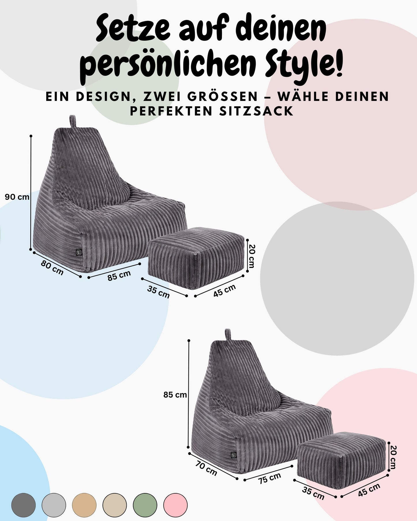 PatchHome Deluxe Cord Sitzsack Lounge Sessel mit Hocker