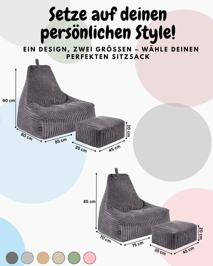 PatchHome Deluxe Cord Sitzsack Lounge Sessel mit Hocker