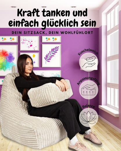 PatchHome Deluxe Cord Sitzsack Lounge Sessel mit Hocker
