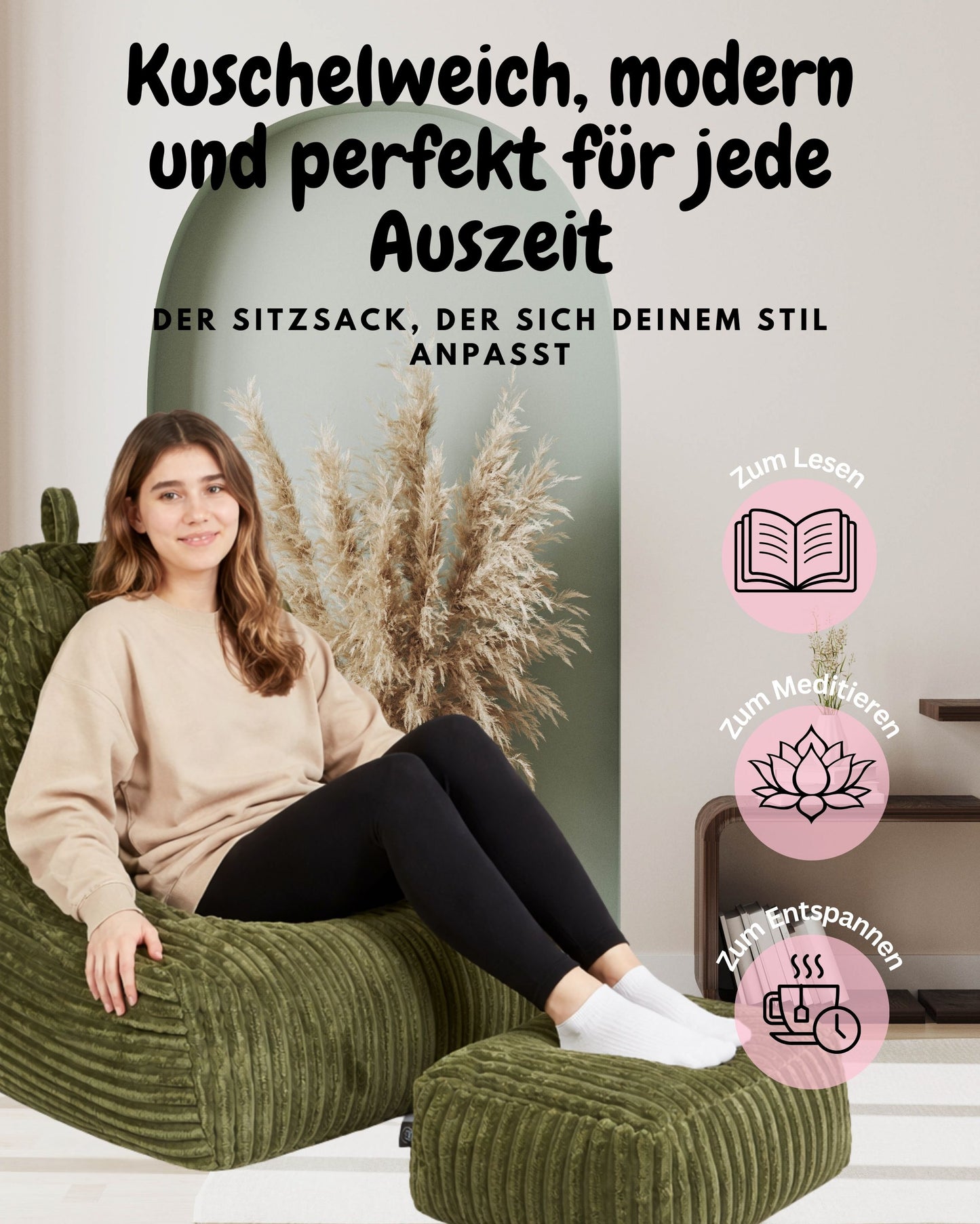 PatchHome Deluxe Cord Sitzsack Lounge Sessel mit Hocker