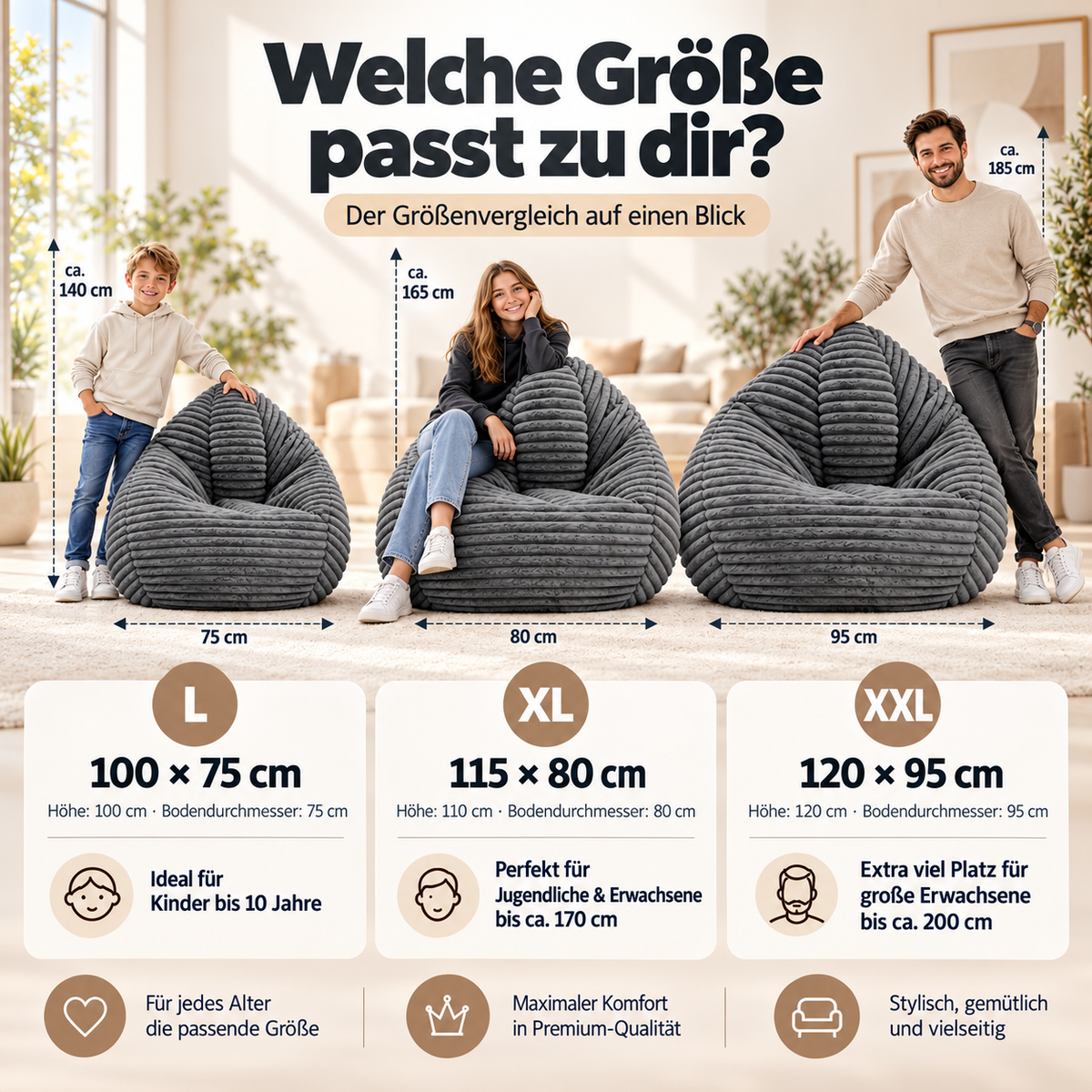 PatchHome Cordino Sitzsack aus Breitcord – Komfort pur