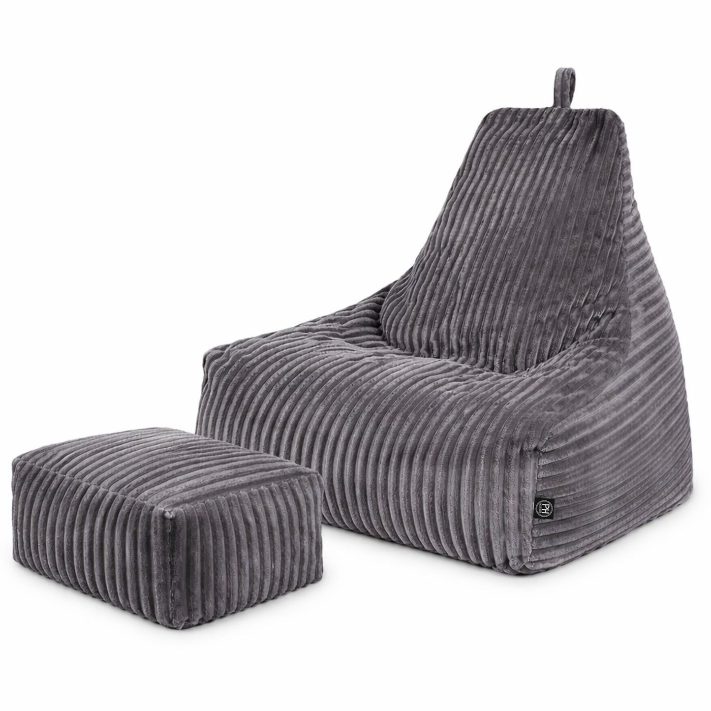 PatchHome Deluxe Cord Sitzsack Lounge Sessel mit Hocker