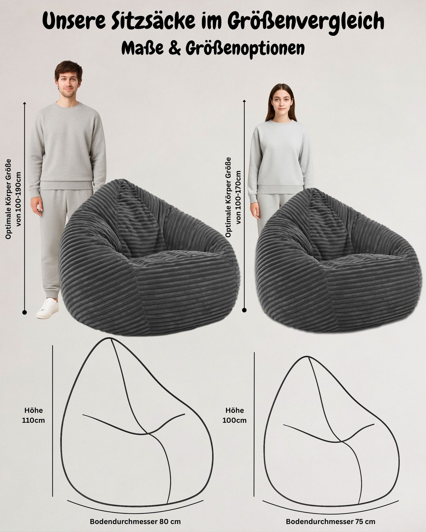 Cordino Drop Sitzsack aus Breitcord – Stylischer Komfort für jedes Zuhause