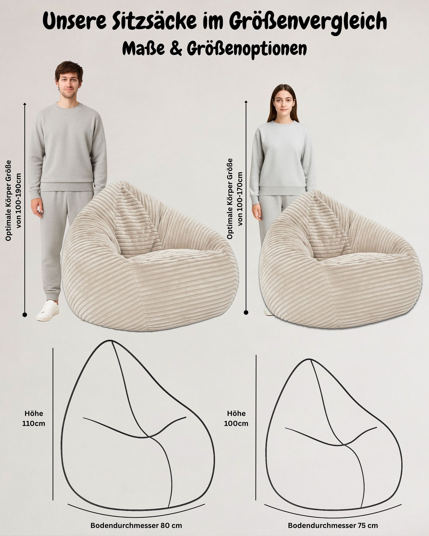 Cordino Drop Sitzsack aus Breitcord – Stylischer Komfort für jedes Zuhause