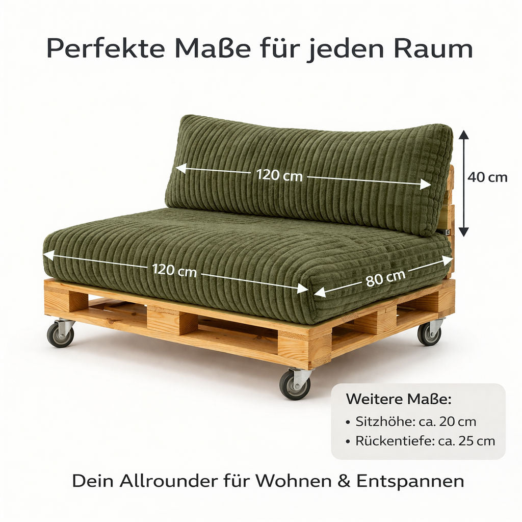 Paletti Cord™ Palettenpolster Set – Sitz- & Rückenkissen für Europaletten