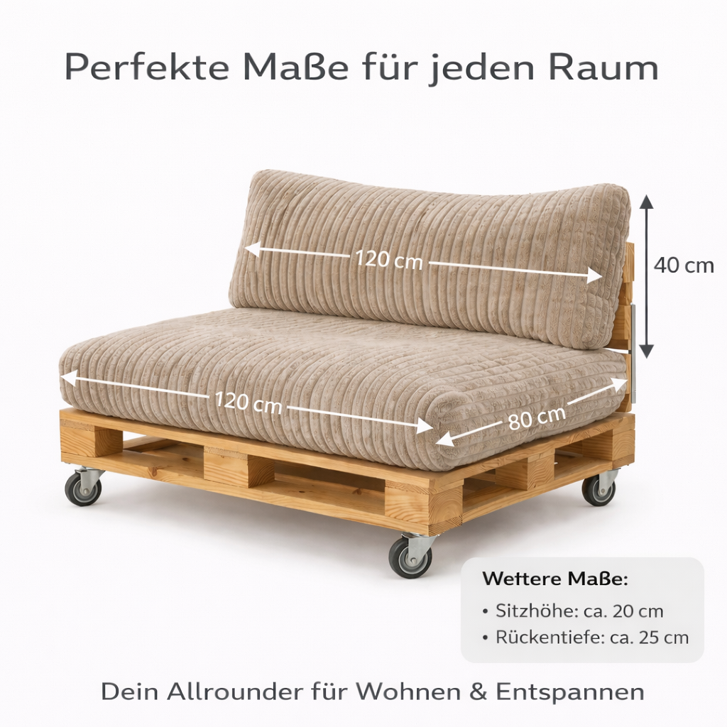 Paletti Cord™ Palettenpolster Set – Sitz- & Rückenkissen für Europaletten