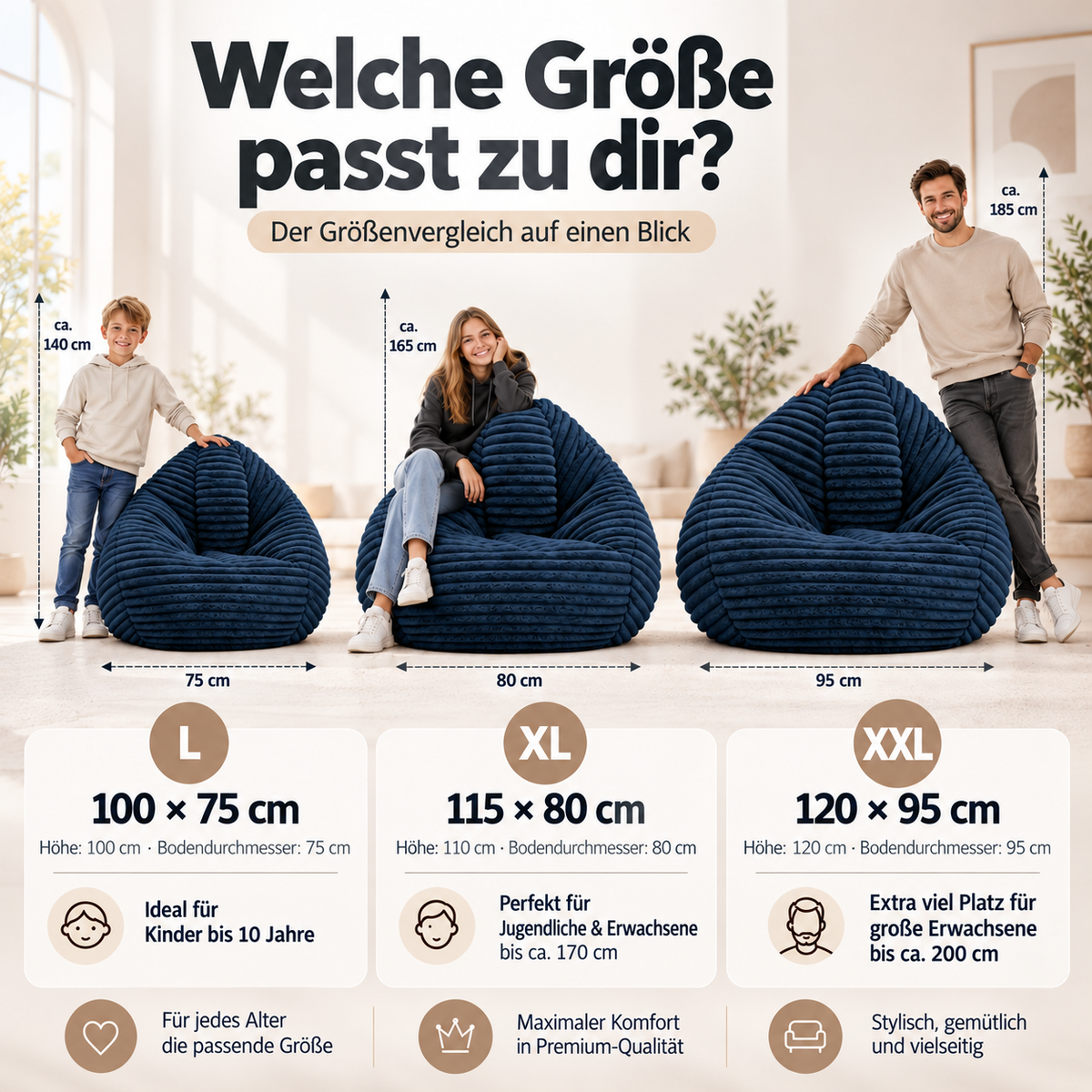 PatchHome Cordino Sitzsack aus Breitcord – Komfort pur