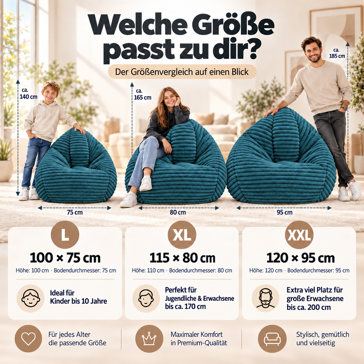 PatchHome Cordino Sitzsack aus Breitcord – Komfort pur