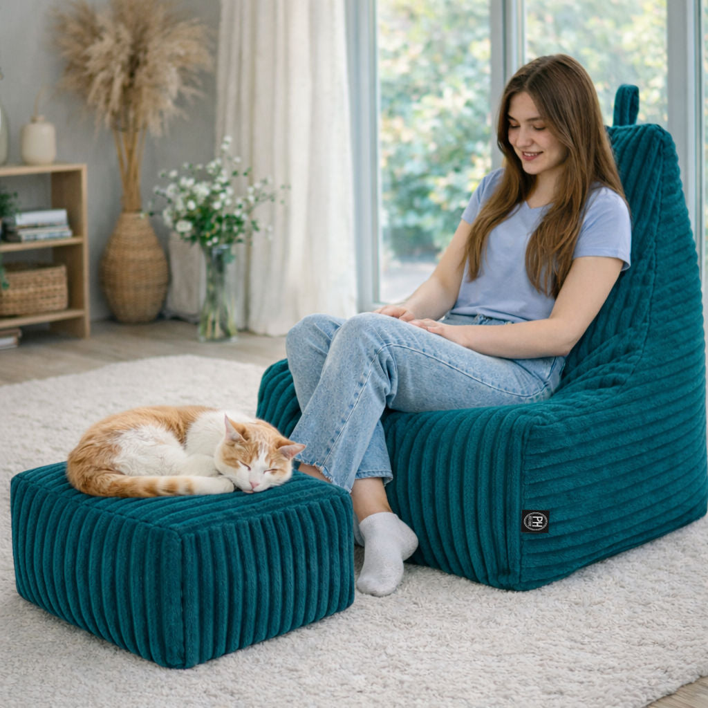 PatchHome Deluxe Cord Sitzsack Lounge Sessel mit Hocker