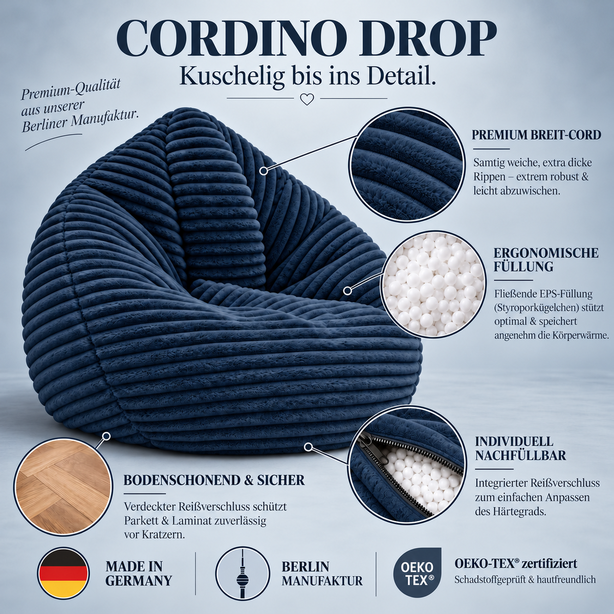 PatchHome Cordino Sitzsack aus Breitcord – Komfort pur