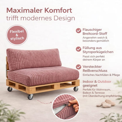 Paletti Cord™ Palettenpolster Set – Sitz- & Rückenkissen für Europaletten