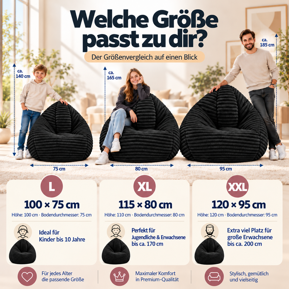PatchHome Cordino Sitzsack aus Breitcord – Komfort pur