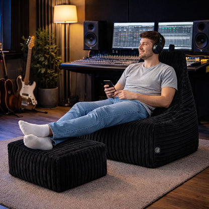 PatchHome Deluxe Cord Sitzsack Lounge Sessel mit Hocker