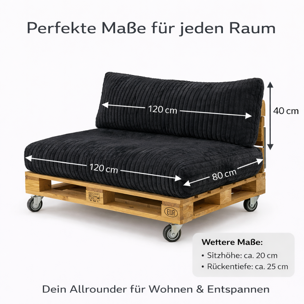 Paletti Cord™ Palettenpolster Set – Sitz- & Rückenkissen für Europaletten
