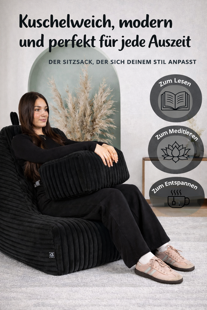 PatchHome Deluxe Cord Sitzsack Lounge Sessel mit Hocker