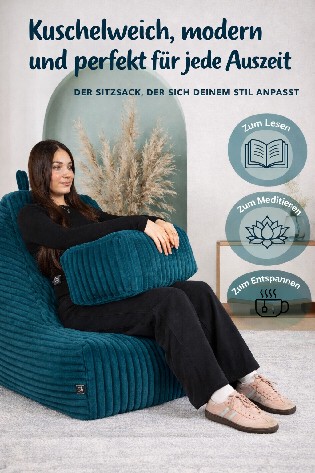 PatchHome Deluxe Cord Sitzsack Lounge Sessel mit Hocker