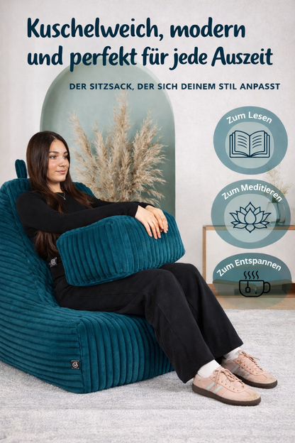 PatchHome Deluxe Cord Sitzsack Lounge Sessel mit Hocker
