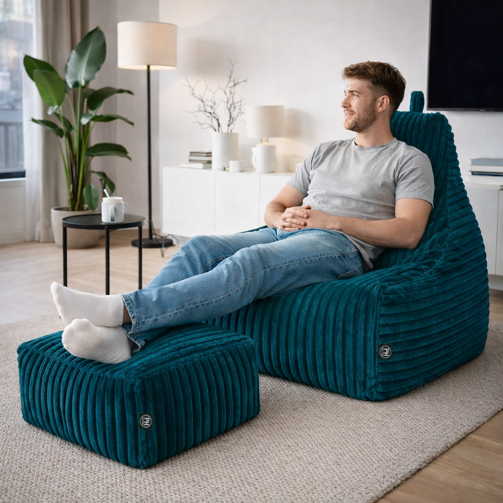 PatchHome Deluxe Cord Sitzsack Lounge Sessel mit Hocker