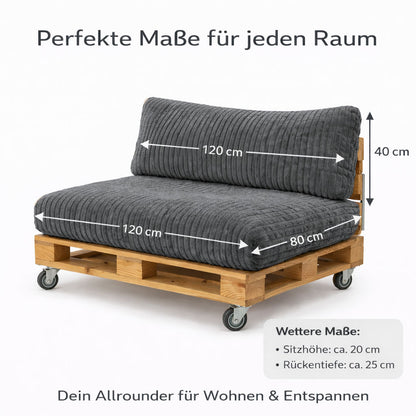 Paletti Cord™ Palettenpolster Set – Sitz- & Rückenkissen für Europaletten