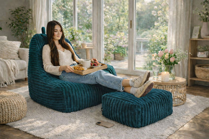 PatchHome Deluxe Cord Sitzsack Lounge Sessel mit Hocker