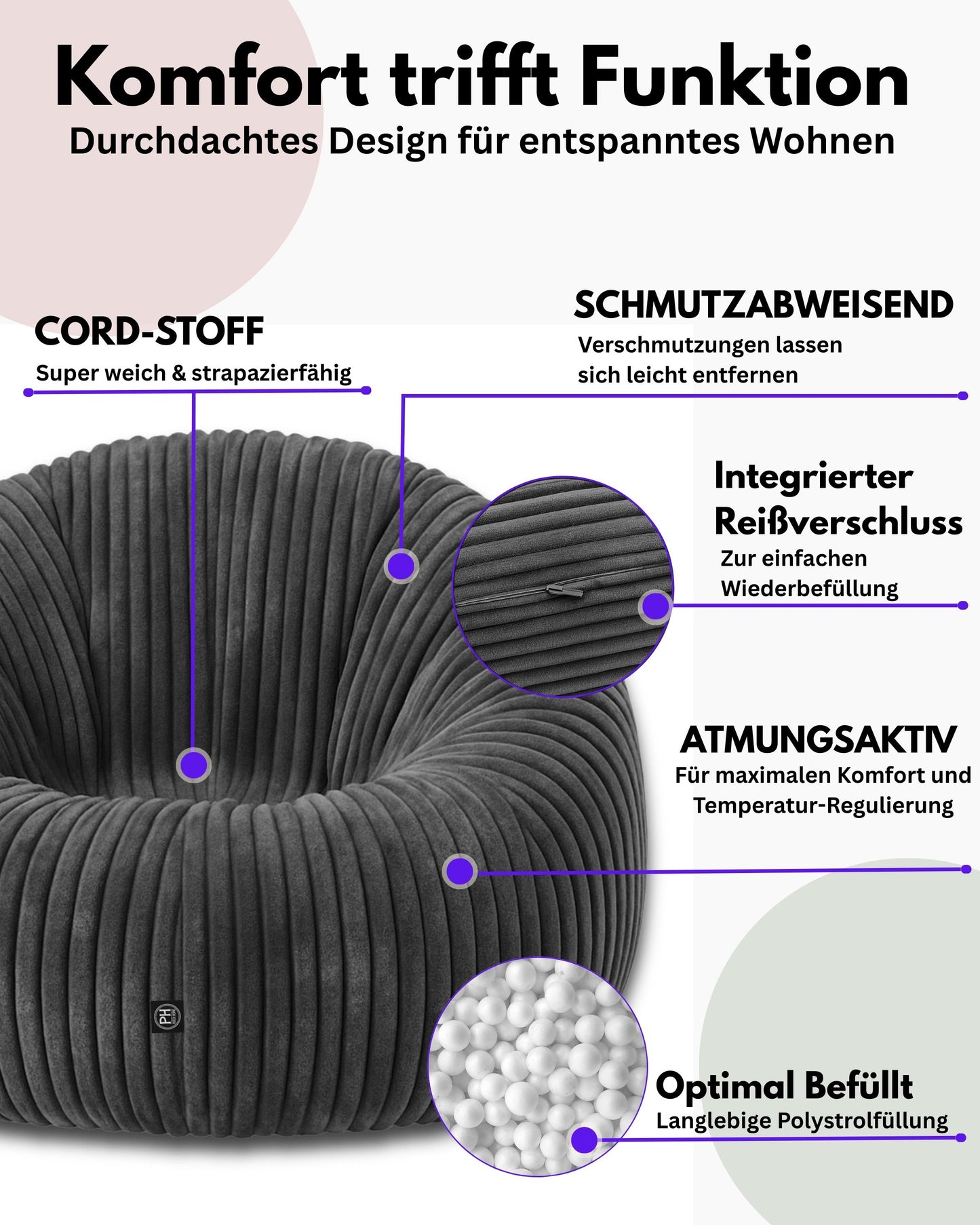 PatchHome Cord 2-in-1 Sitzsack– Stilvoller Komfort für jedes Zuhause