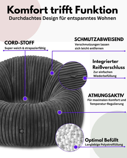 PatchHome Cord 2-in-1 Sitzsack– Stilvoller Komfort für jedes Zuhause
