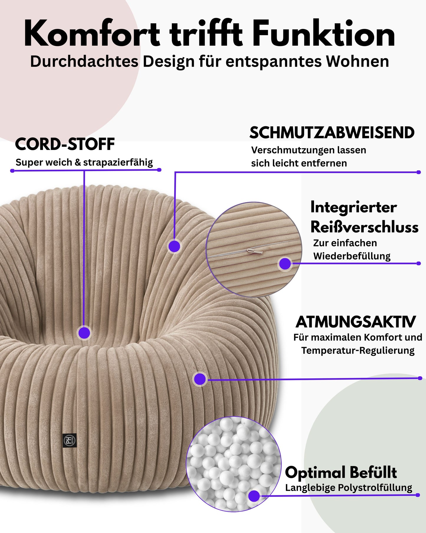PatchHome Cord 2-in-1 Sitzsack– Stilvoller Komfort für jedes Zuhause